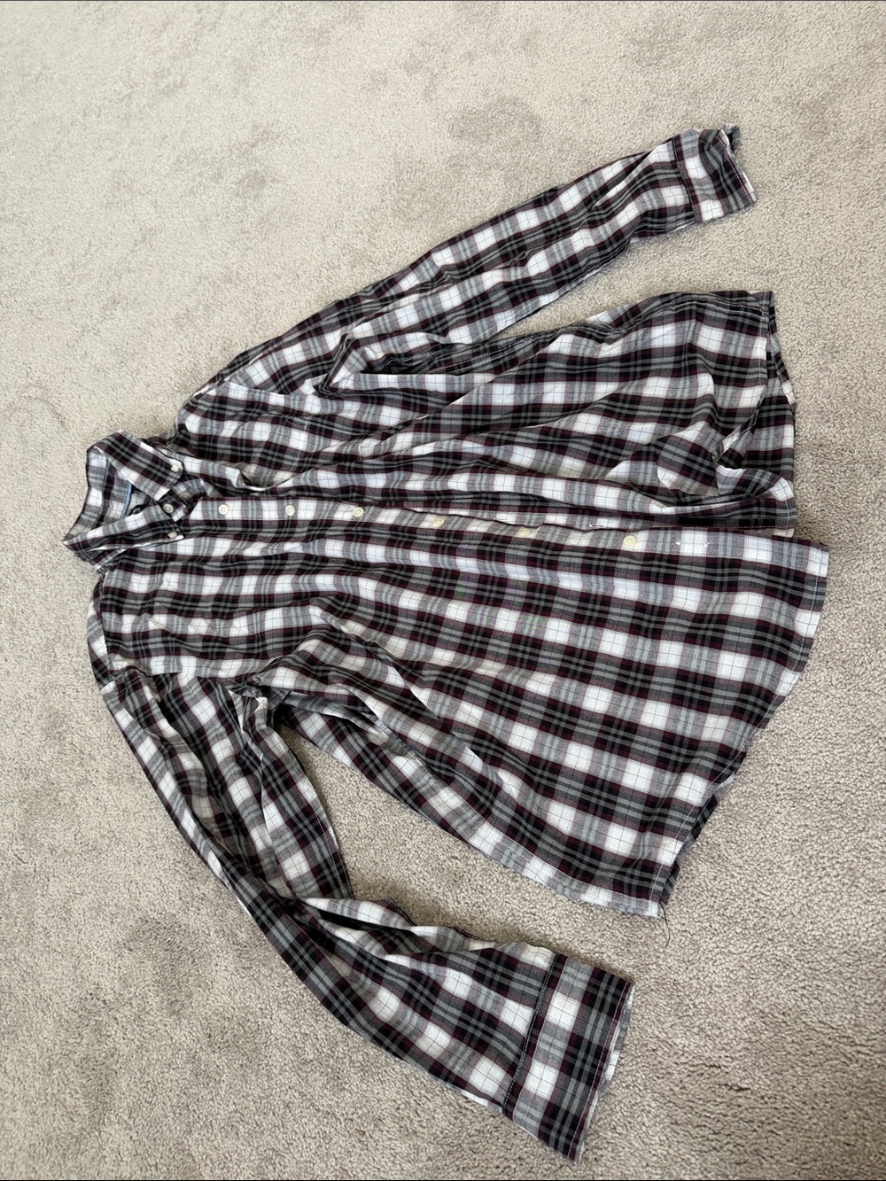 Chaps Men's Plaid Button-Down Shirt - Black, White & Burgundy